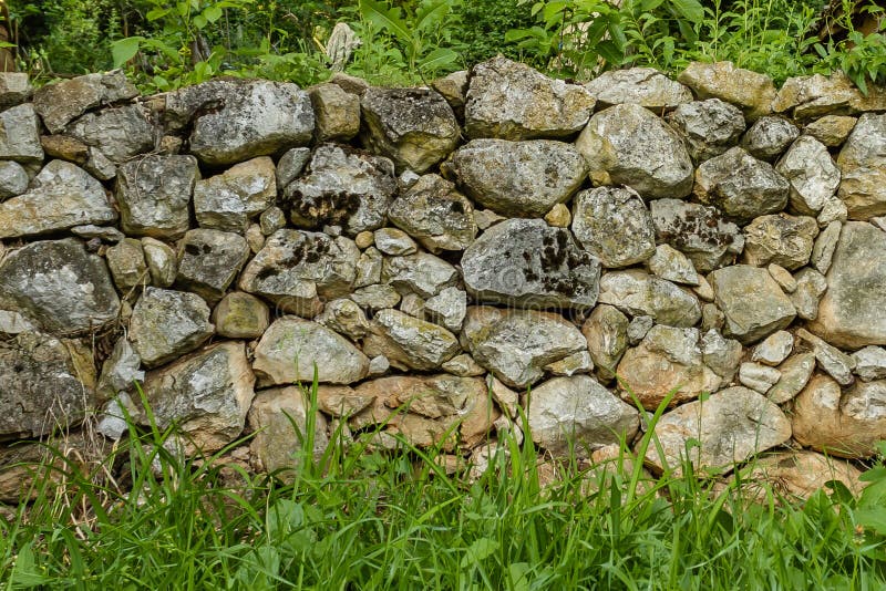 Muro De Pedra Com Musgo E Plantas Verdes. Captura De Reforço Da Via De  Cobertura. Pavimentação De Pedra Natural No Parque Próximo. Imagem de Stock  - Imagem de velho, estrutura: 262768673