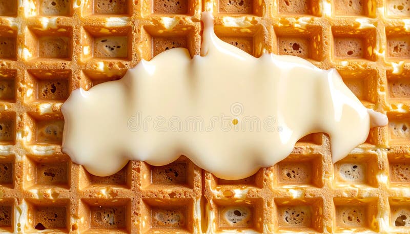 Textura de gofre dorada con leche condensada cremosa goteando sobre la parte superior ilustración del vector