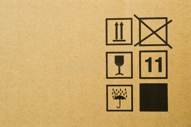 Cardboard box background with mail symbols. Cardboard box background with mail symbols