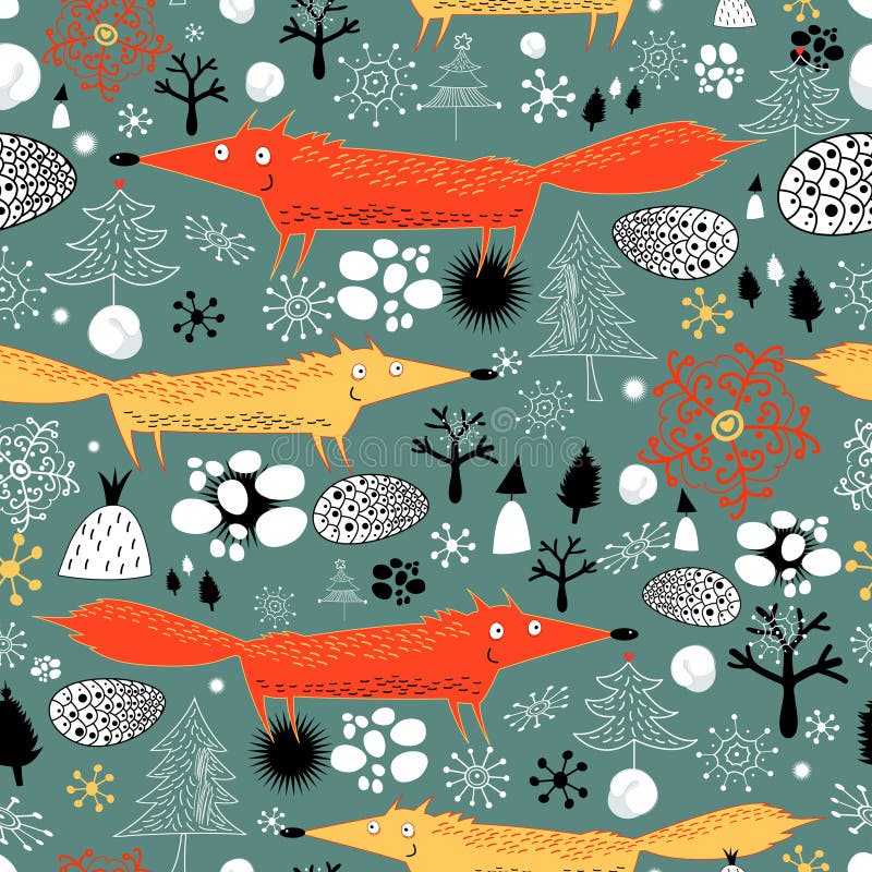 Textura del invierno con los zorros ilustración del vector Textura del invierno con los zorros ilustración del vector