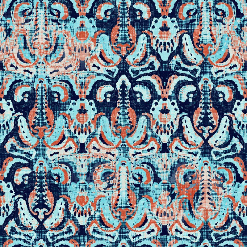 Textura em tecido em relevo do estilo costeiro e rústico das algas. Grunge vermelho azul náutico resiste a um padrão sem costura.