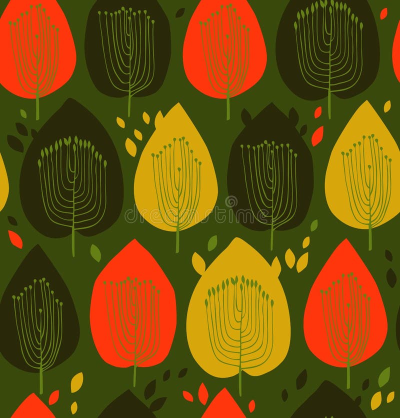 Textura inconsútil floral colorida de la tela del contraste del modelo con el fondo lindo de los árboles decorativos con las hojas ilustración del vector Textura inconsútil floral colorida de la tela del contraste del modelo con el fondo lindo de los árboles decorativos con las hojas ilustración del vector