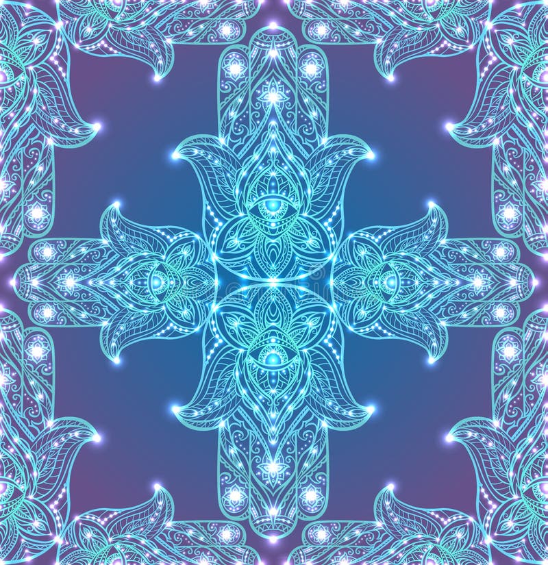 Textura sem emenda com o Hamsa tribal colorido com teste padrão do boho ilustração stock Textura sem emenda com o Hamsa tribal colorido com teste padrão do boho ilustração stock