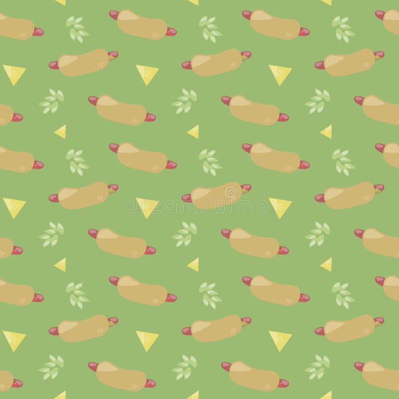 A textura sem emenda do teste padrão dos verdes azeitona verdes com verde bege dos nachos do cachorro quente deixa a alimento del ilustração stock A textura sem emenda do teste padrão dos verdes azeitona verdes com verde bege dos nachos do cachorro quente deixa a alimento del ilustração stock