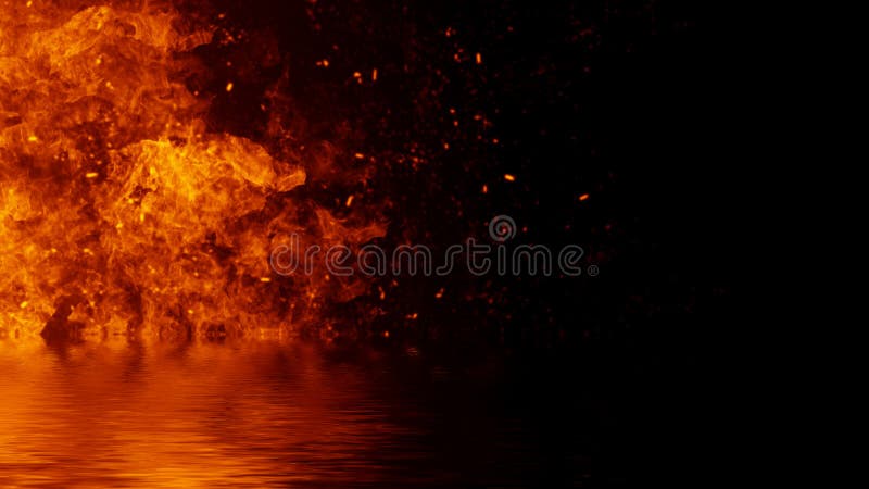 Texturas de chamas de chamas em chamas sobre fundo isolado com reflexo de água