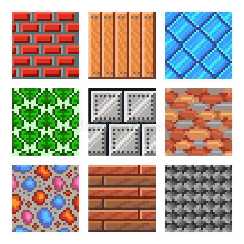 Texturas inconsútiles del pixel para el sistema del vector de los iconos de los juegos stock de ilustración Texturas inconsútiles del pixel para el sistema del vector de los iconos de los juegos stock de ilustración