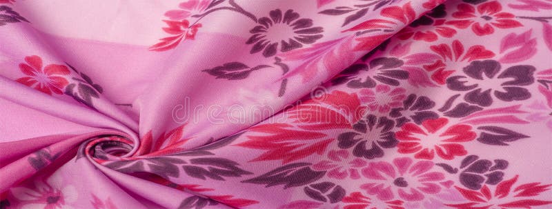 Red Silk with Floral Pattern Stock Image - Image of silky, foliage ...