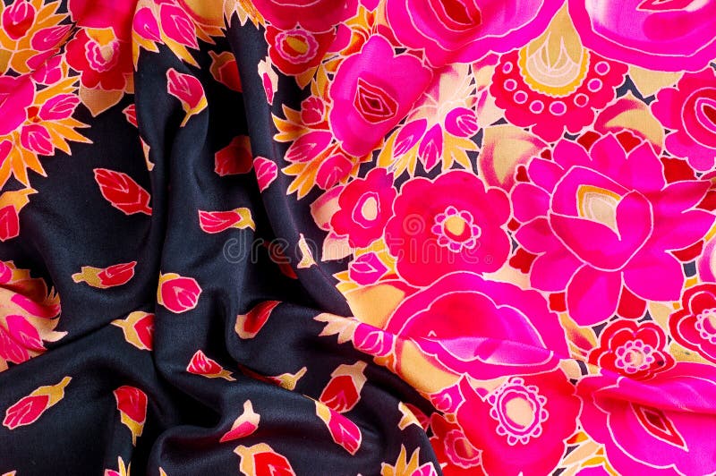 Texture, Background, Pattern. Silk Fabric - Red Roses on a Black Stock ...