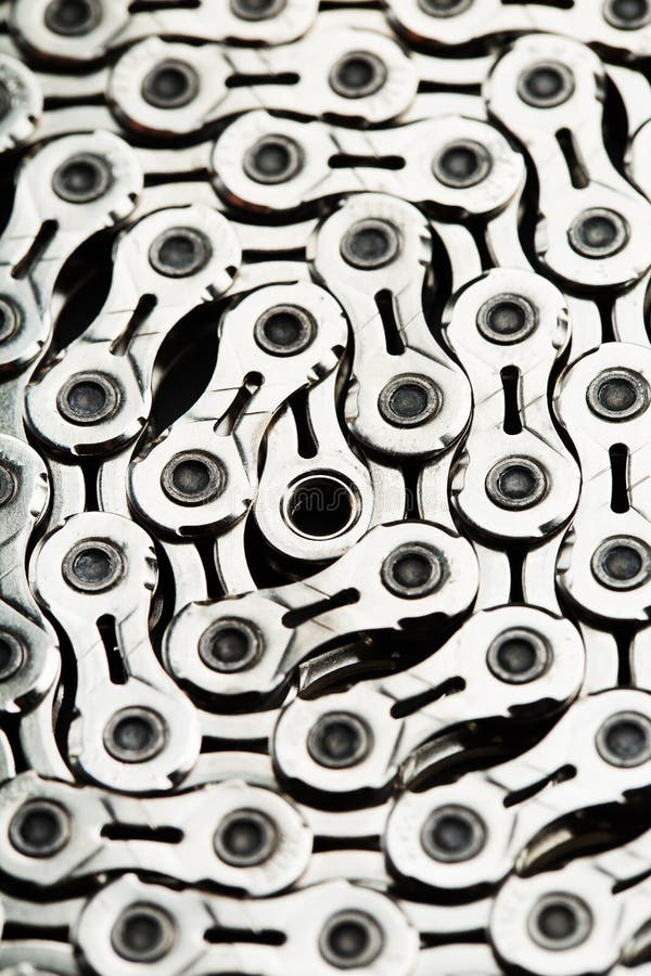 The Texture of a Bicycle Chain is a Closeup of the Torque Transmission Links Stock Photo