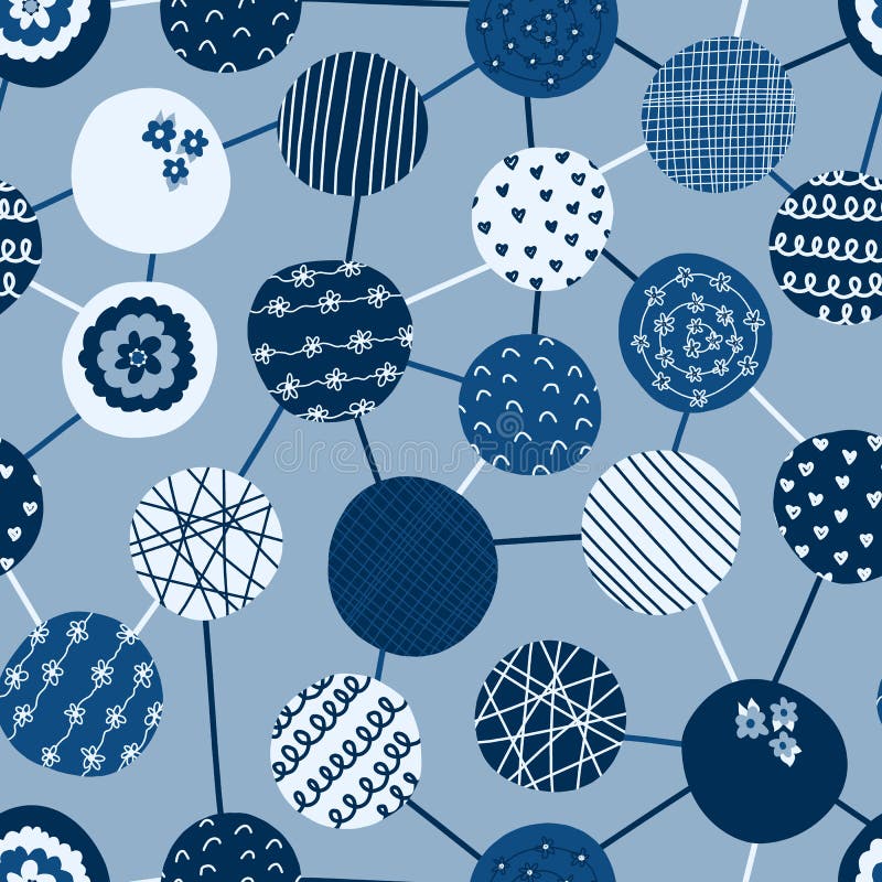 Geometric seamless vector background blue textured circles. Abstract modern connected dots pattern in blue hues. Trendy. Geometric seamless vector background blue textured circles. Abstract modern connected dots pattern in blue hues. Trendy.