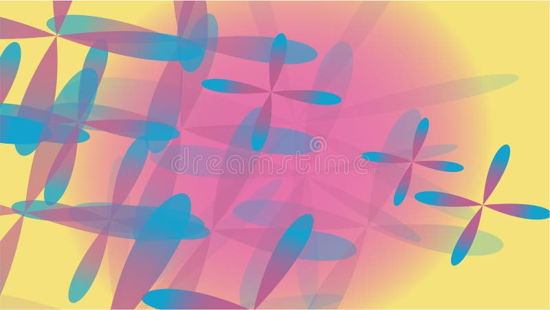 Texture de la magie à la mode volumétrique abstraite jaune transparente de différentes formes des fleurs quatre-poussées des feuilles cosmiques d'air léger sur un espace pourpre de fond et de copie Illustration de vecteur