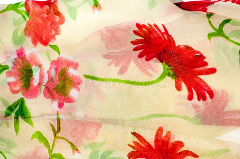 Texture du tissu en soie Fond Beige avec les fleurs rouges photographie stock libre de droits Texture du tissu en soie Fond Beige avec les fleurs rouges photographie stock libre de droits