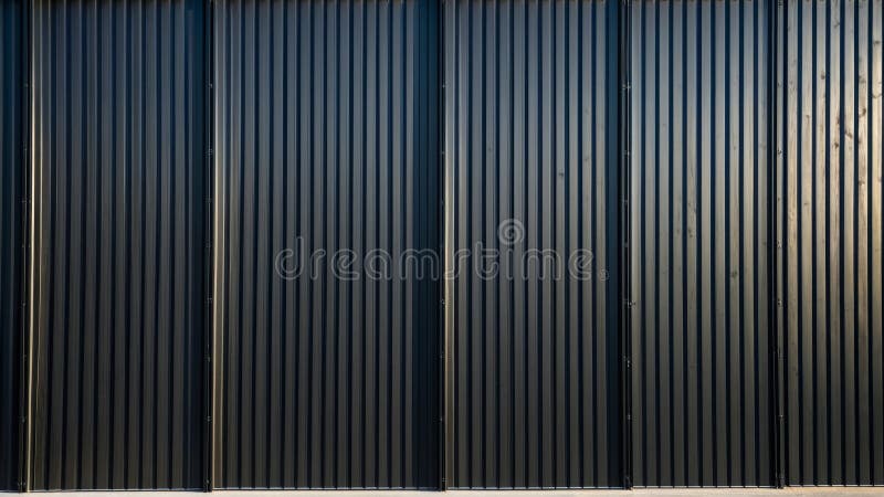 Texture en tôle ondulée noire avec panneaux verticaux en bois. Vue détaillée de la texture en tôle ondulée noire associée à des toits en acier foncé et des panneaux muraux verticaux en bois. idéal pour les conceptions de construction ce matériau robuste offre une esthétique moderne pour les projets architecturaux. ai généré