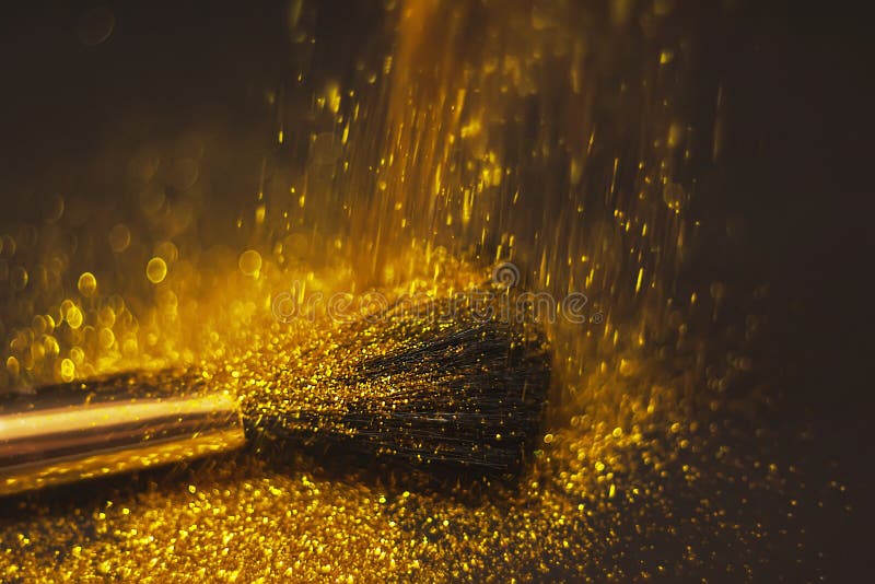 Texture of Gold Glitter on the Makeup Brush Stock Photo Image of