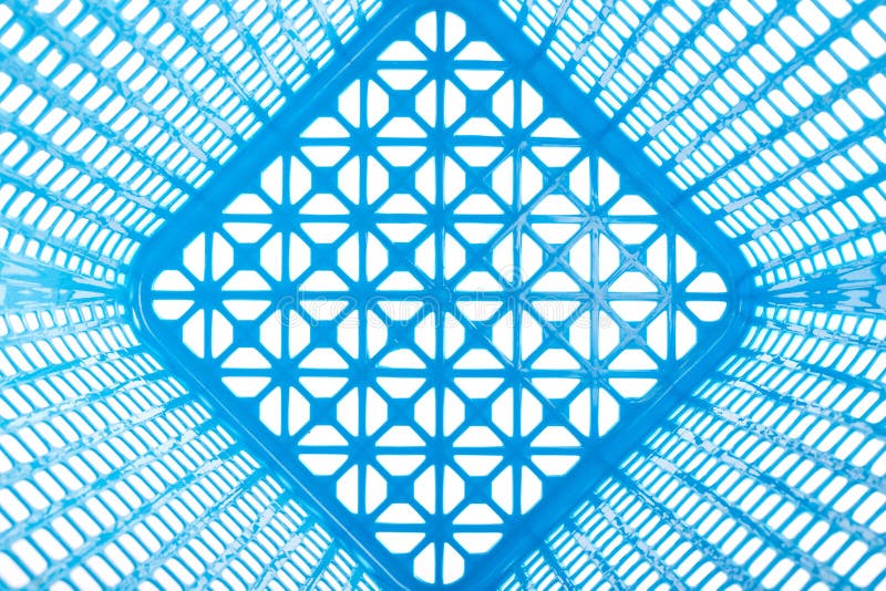 Texture inside of empty blue plastic basket isolated on white stock images