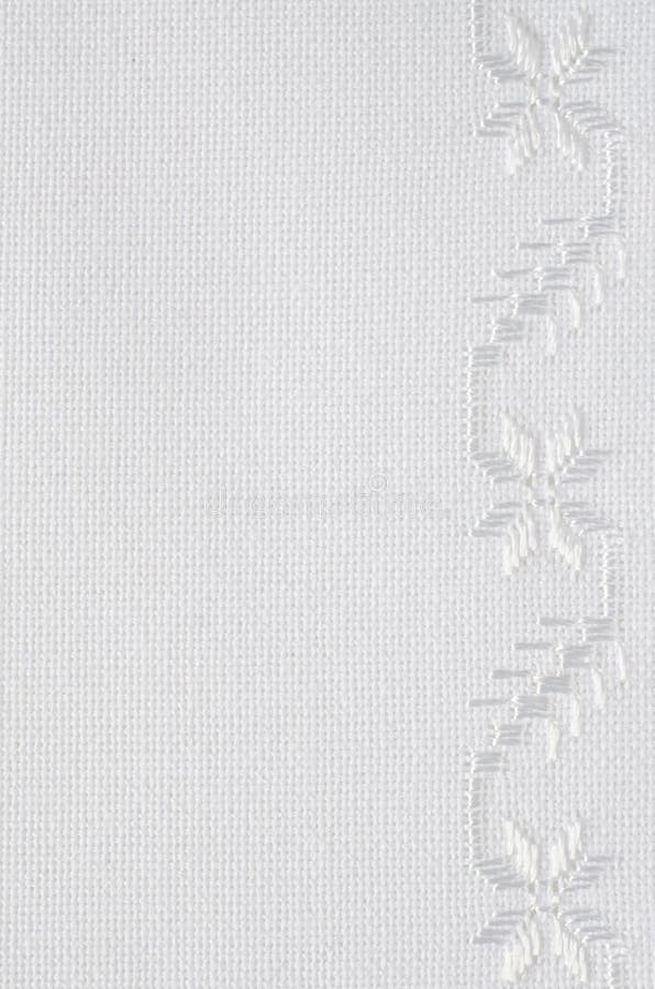 Texture of Linen Fabric with White Silk Embroidery Stock Image Image
