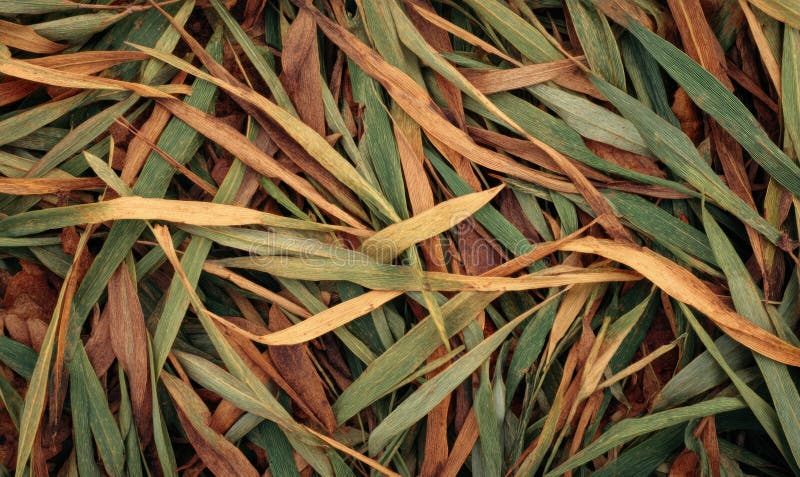 Texture photograph of flattened autumn grass, brown and muted green tones, irregular pressed patterns stock images