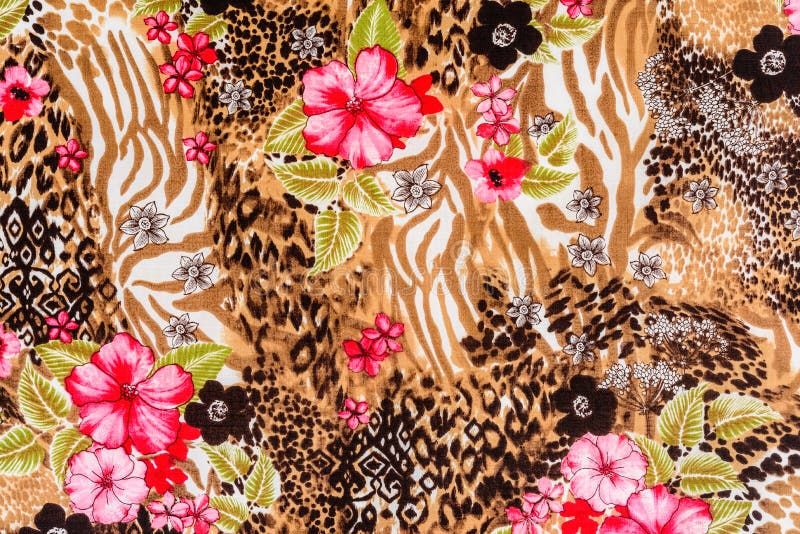 Texture of print fabric striped leopard and flower