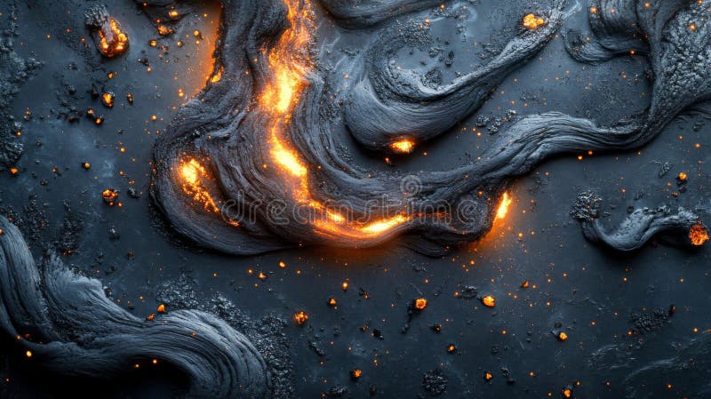 Texture scure astratte di Molten Lava con alone arancione e calore vulcanico sulla superficie nera royalty illustrazione gratis