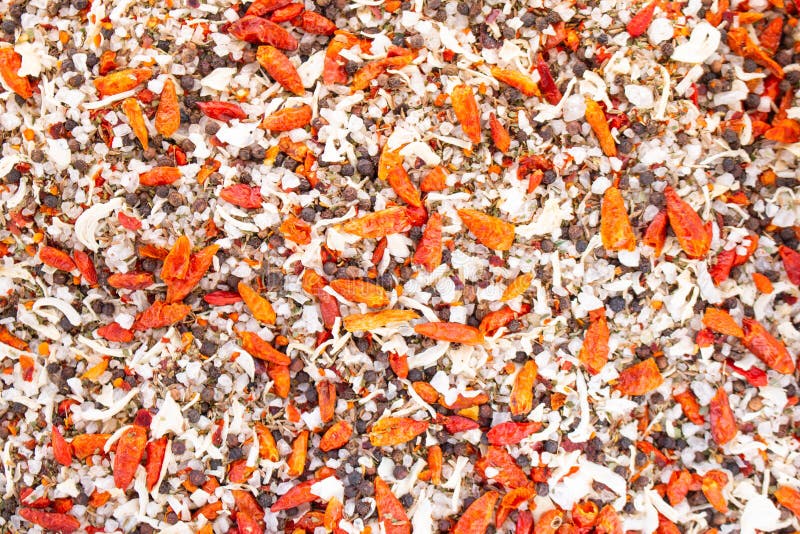 Texture of spices mix and sea salt close-up, spice or seasoning as background. Black Pepper, Sea salt royalty free stock image Texture of spices mix and sea salt close-up, spice or seasoning as background. Black Pepper, Sea salt royalty free stock image