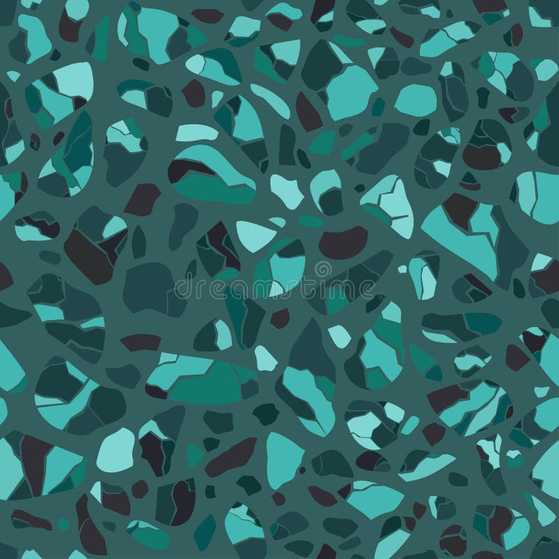 Texture of terrazzo floor. Tile with pebbles and stone. Abstract emerald mosaic, seamless pattern. Vector backgroun royalty free illustration