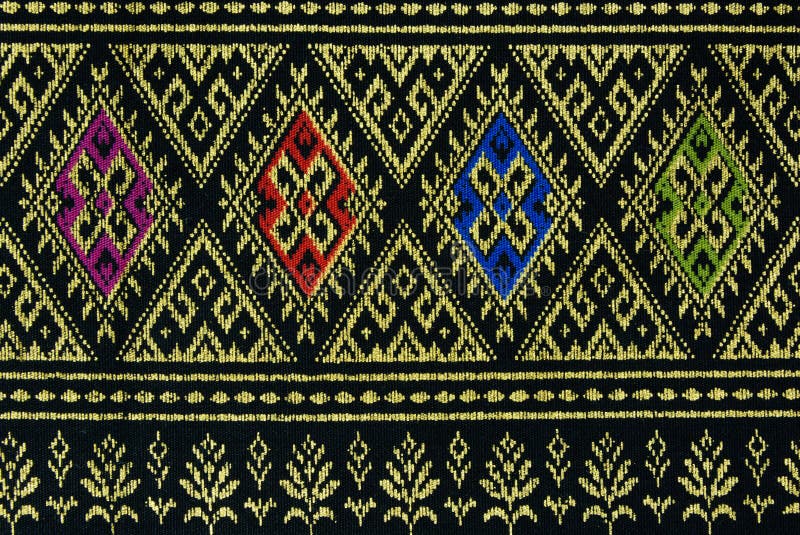 Texture of Thai style golden braid fabric pattern. For raw materials and background