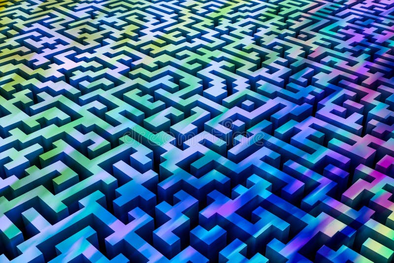 Texture of three-dimensional model of colorful maze, perspective view to infinity vector illustration Texture of three-dimensional model of colorful maze, perspective view to infinity vector illustration