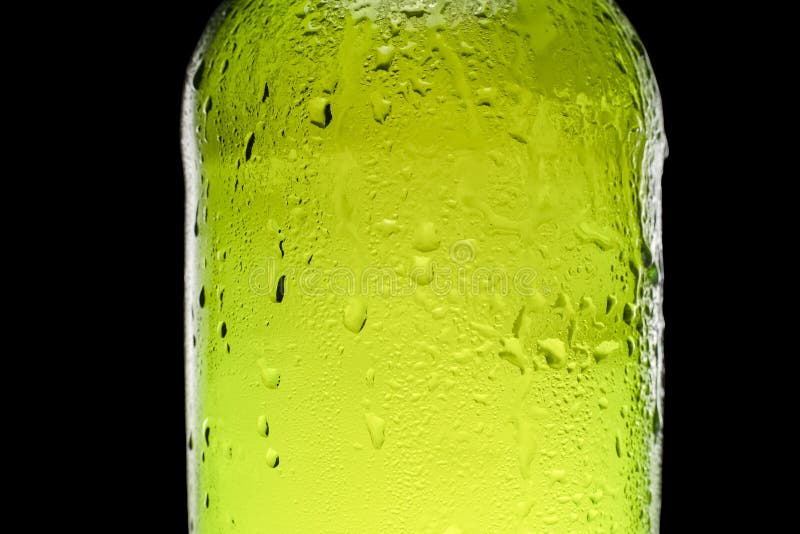 Texture Water Drops on the Bottle of Beer. Drops Background. Stock