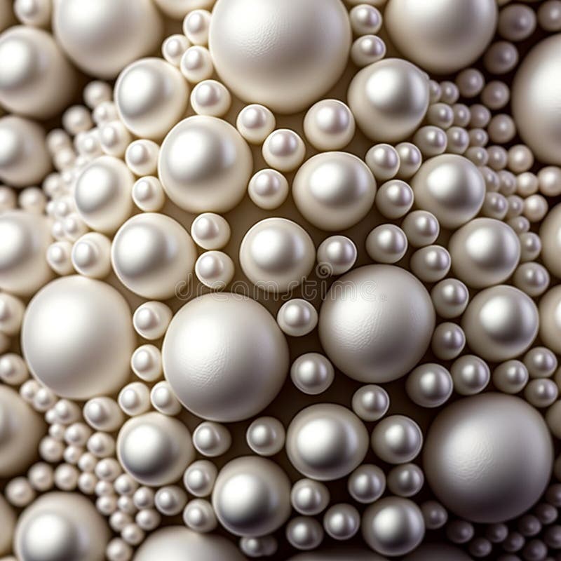 Texture of White Pearls Close-up, Background with Many Beautiful Pearls