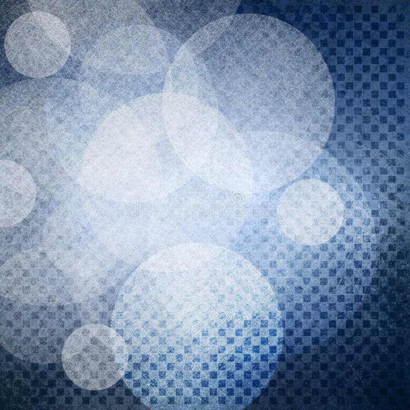 Textured blue background with tiny macro rows of block squares and white circle layers stock illustration