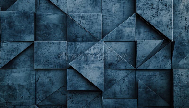 Perete geometric albastru texturat cu tipare unghiulare într-un cadru interior contemporan stock photos