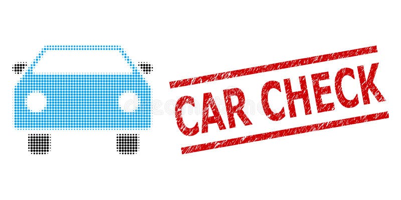 Textured Car Check Stamp and Halftone Dotted Car vector illustration