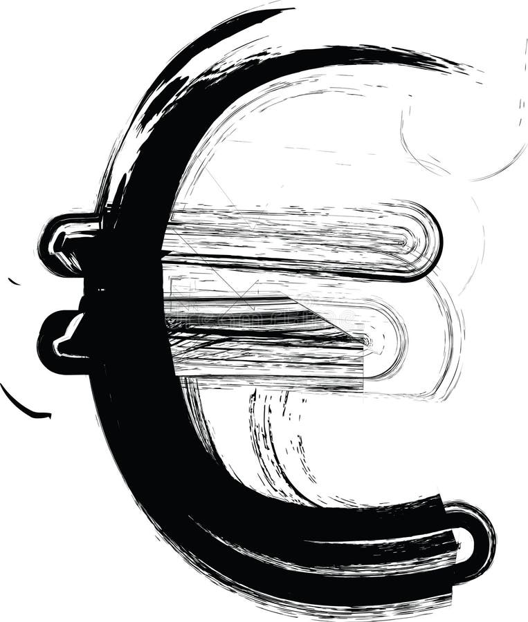 Font texturat cu o textură de imprimare cu caractere grosiere erodate. font de design unic. simbol euro royalty free illustration