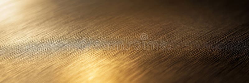Textured metallic surface with warm golden light reflections and subtle brush patterns stock image