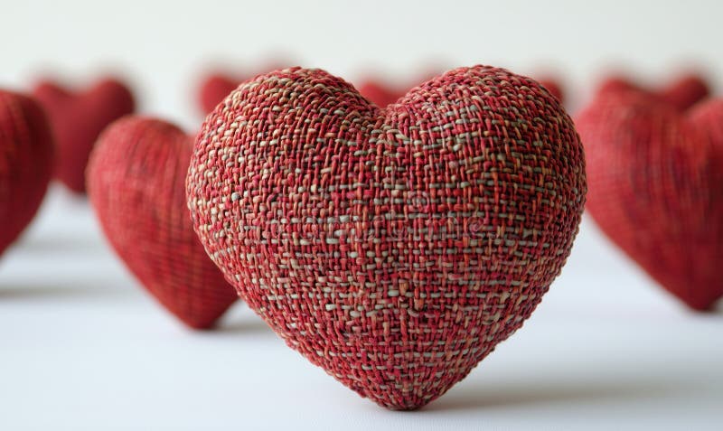 Textured red hearts in soft focus creating a romantic and warm atmosphere stock photo