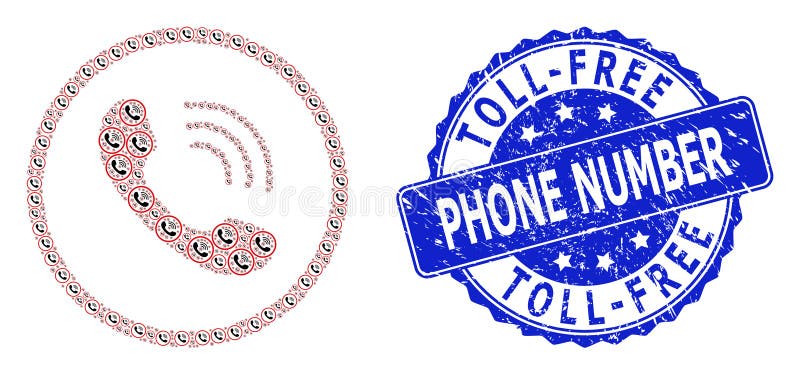 Textured Toll-Free Phone Number Round Seal and Fractal Telephone Call Icon Composition royalty free illustration
