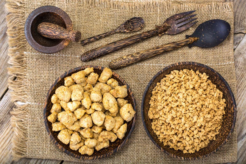 Textured Soy Protein TVP. Textured Vegetable Protein TSP. Soy Meat for