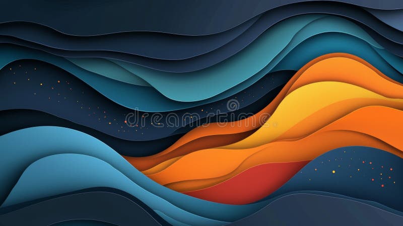 Textured wave pattern emerging from layers of colorful, abstract paper. stock photography