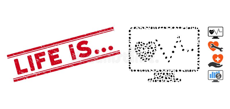 Texturleben ist Linie Stempel und Collagen-Herz Überwachungsikone vektor abbildung