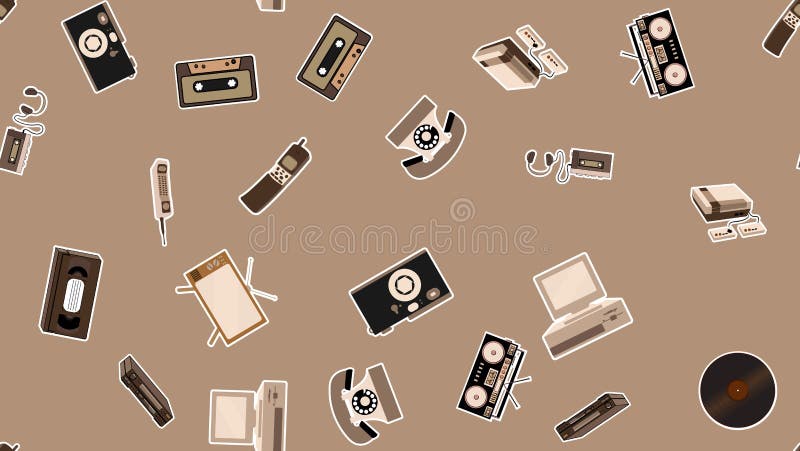 Textură fără sudură a înregistratoarelor electronice vechi de tip TV cu autocolant de tip TV cu reportofon audio cu casetă video stock illustration