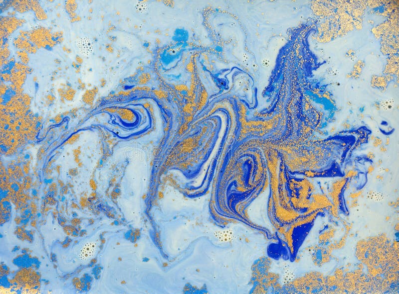 Textură lichidă albastră și aurie, acuarelă colorată desenată cu o ilustrație abstractă stock photos