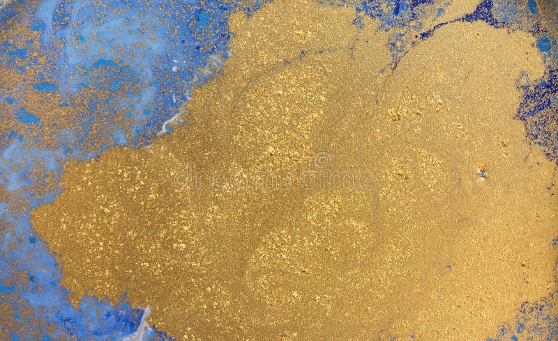 Textură lichidă albastră și aurie, acuarelă colorată desenată cu o ilustrație abstractă royalty free stock images