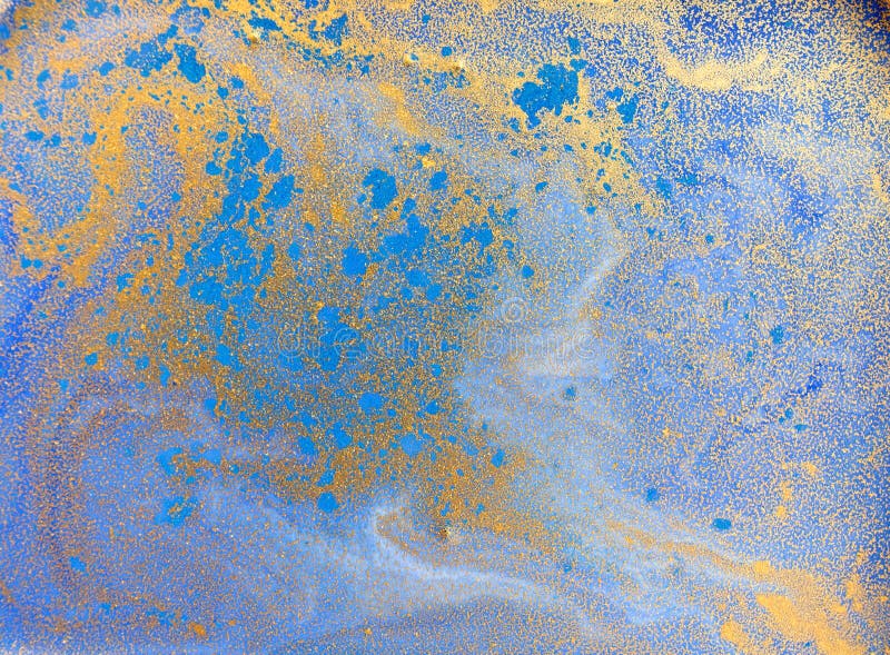 Textură lichidă albastră și aurie, acuarelă colorată desenată cu o ilustrație abstractă stock photos