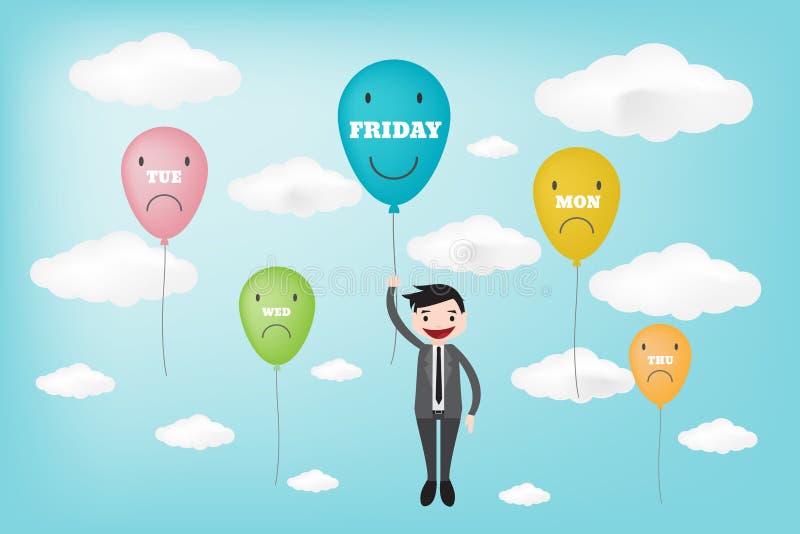 TGIF szczęśliwy Piątek wystawiający w ballon pojęciu (wektor stylowy eps1 ilustracji