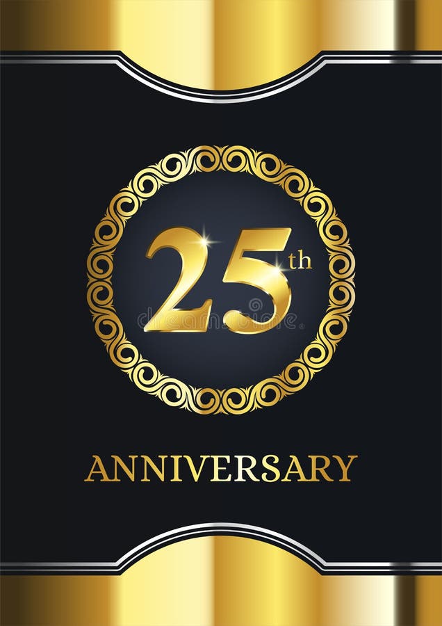 25th Anniversary Celebration. Luxury Celebration Template with Golden  Decoration on Black Background Stock Vector - Illustration of banner,  honor: 189407871