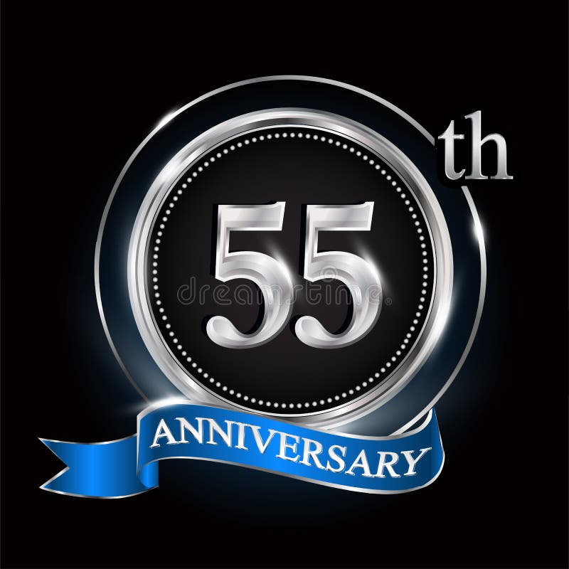 55th Anniversary Logo with Silver Ring and Blue Ribbon Stock