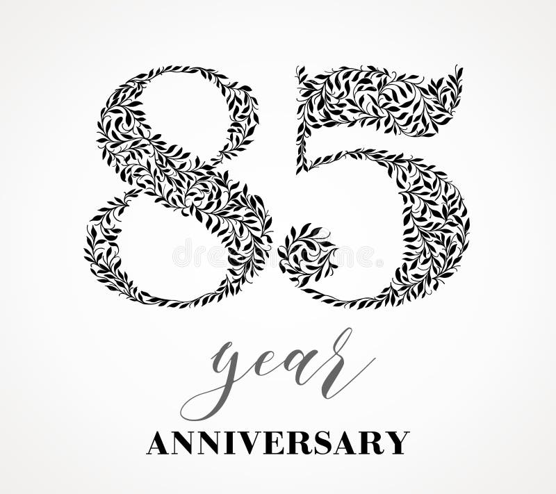85-year anniversary. 85th anniversary. Number eighty-five consists of a leaf pattern. No gradient fill. Vector is easy to customize. View the entire series