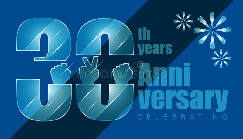 30th anniversay. luxury character inside with elements of hand and threee firework. vector illustration eps10 stock illustration
