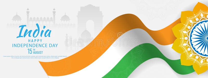 15 Th August Indian Independence Day Banner Template Design with Indian  Flag and Silhouette of Indian Monument Stock Vector - Illustration of  government, background: 225670699
