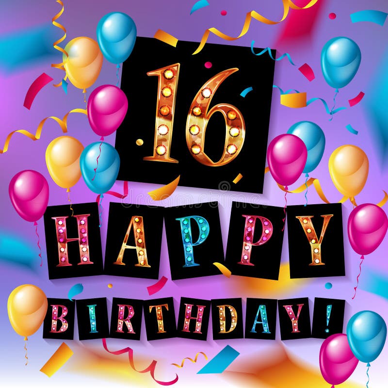 16th Birthday Celebration With Color Balloons Stock Illustration ...
